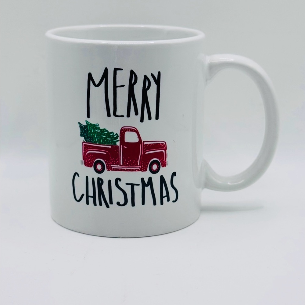 Merry Christmas Old Red Truck Coffee Mug, White, GUC